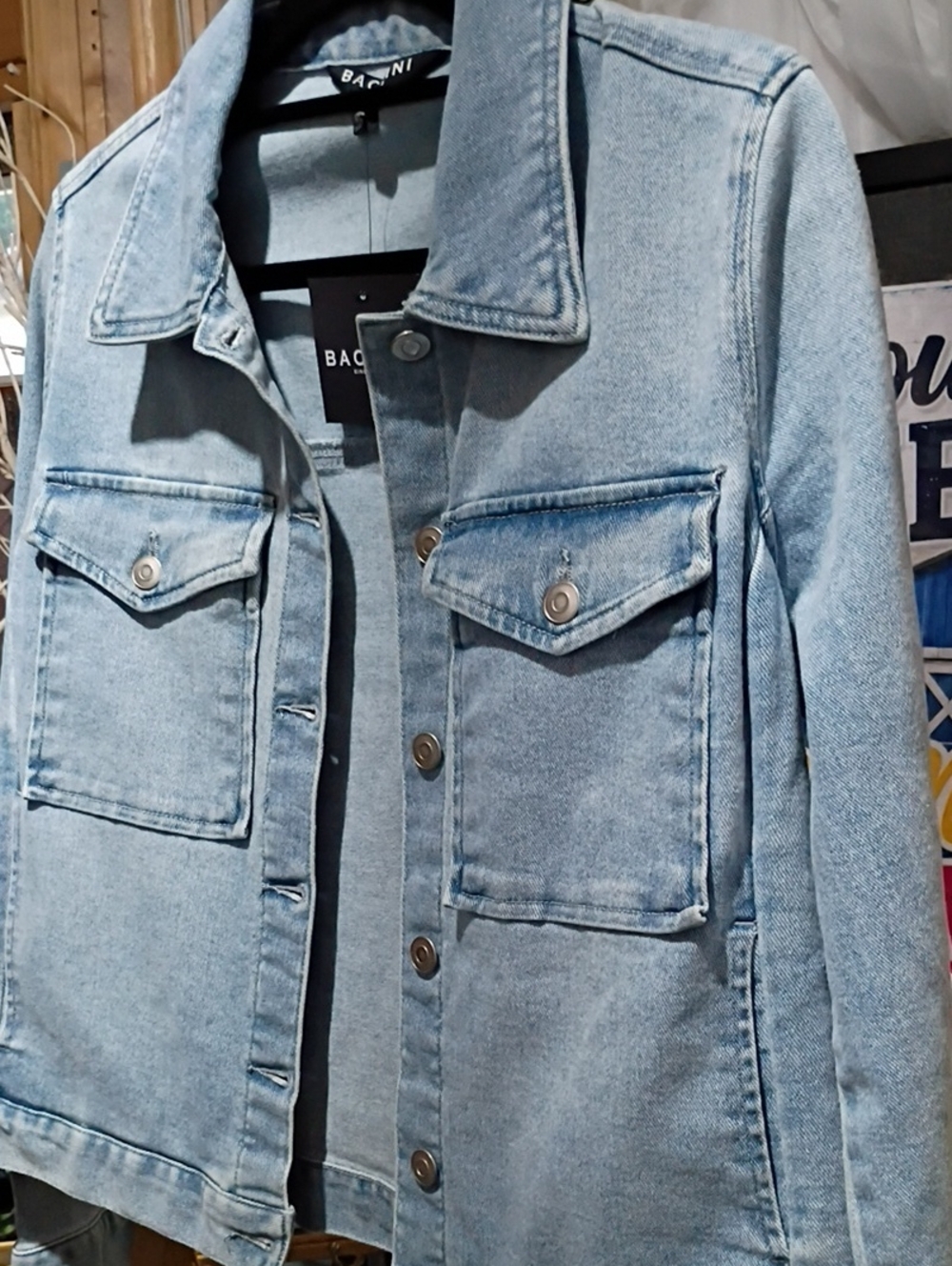 Baccini Light Wash Denim Jacket in Pale Blue